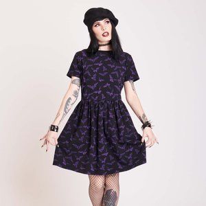 Midnight Hour Purple Bats Xray Babydoll Dress, Size S (Fits Like A Medium)